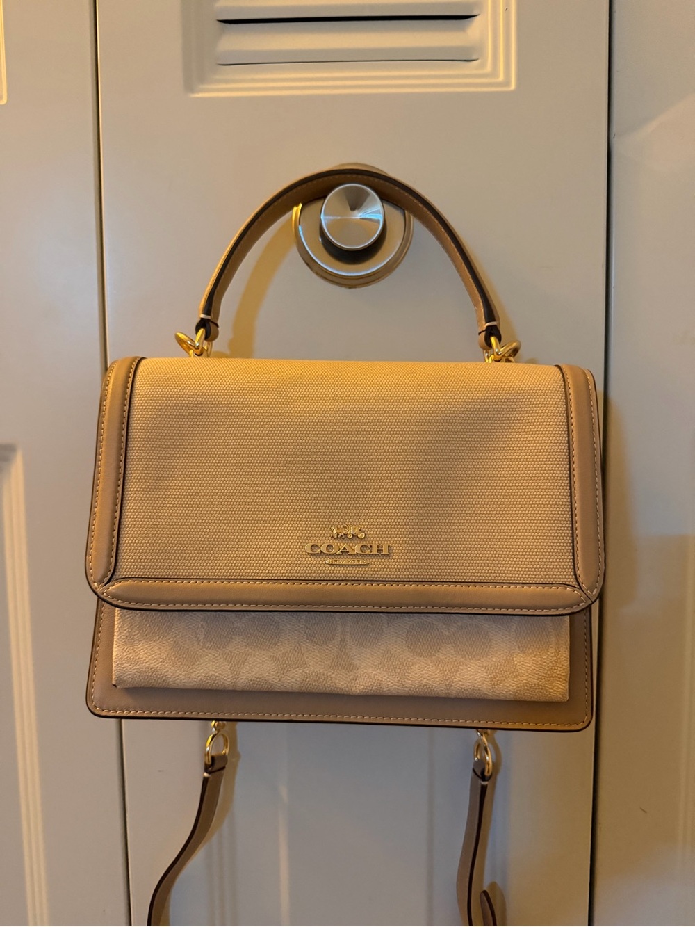 Coach Beige Top-Handle Satchel with Signature Accent